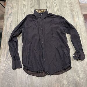Visconti Uomo Button Up Shirt Long Sleeves Woven Collared Cotton Modal Brown L